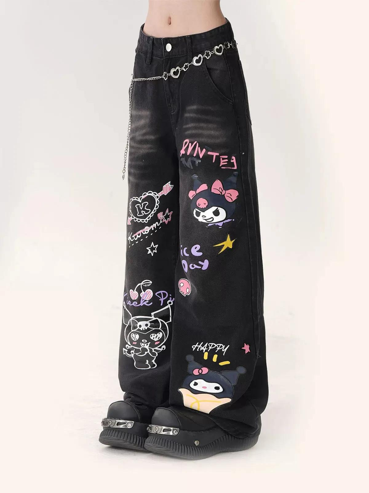 Young Eyes Purple Devil Black Blue Graphics Denim Jeans Pants
