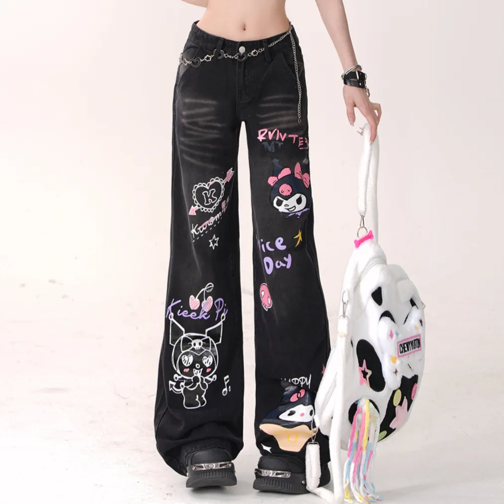 Young Eyes Purple Devil Black Blue Graphics Denim Jeans Pants