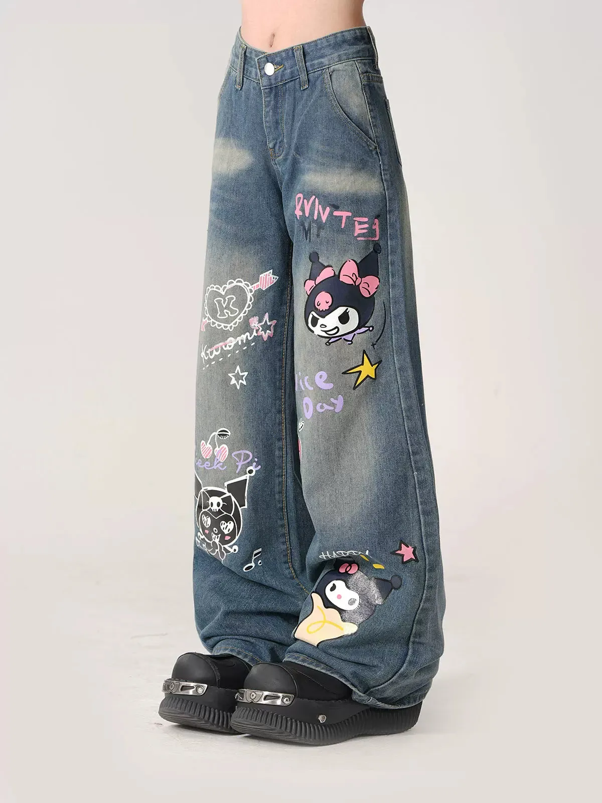 Young Eyes Purple Devil Black Blue Graphics Denim Jeans Pants